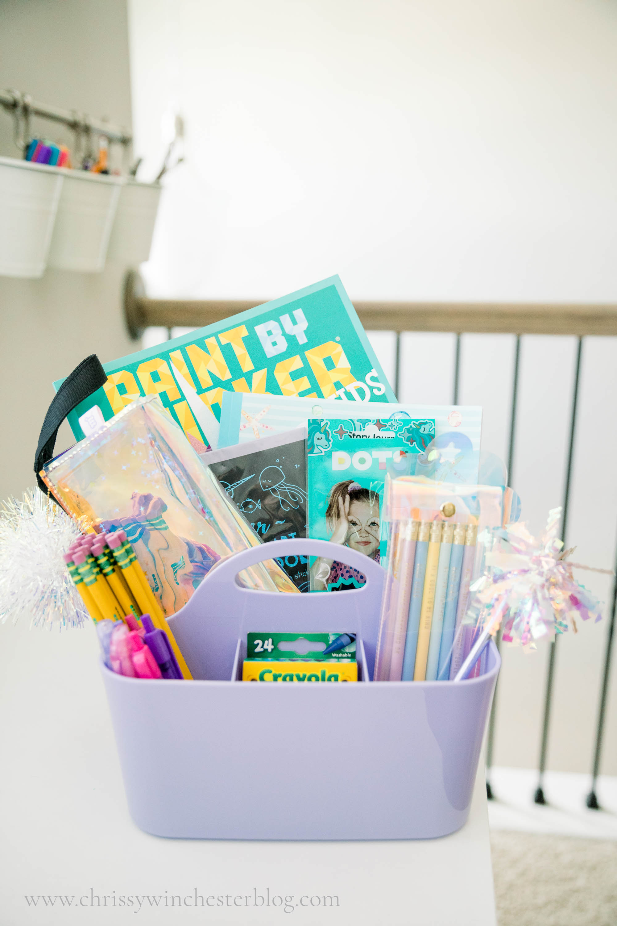 basket of school supplies